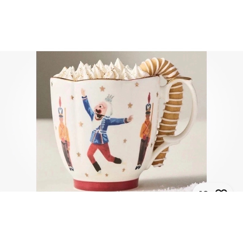 Anthropologie Nutcracker Ballet Tea Cup Red Gold Scalloped Rim New York City